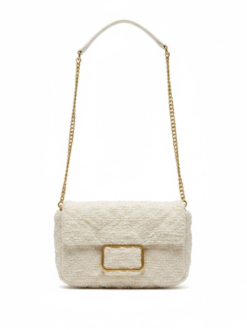 Mango Cream Bouclé Tweed Gold Chain Shoulder Bag NWT